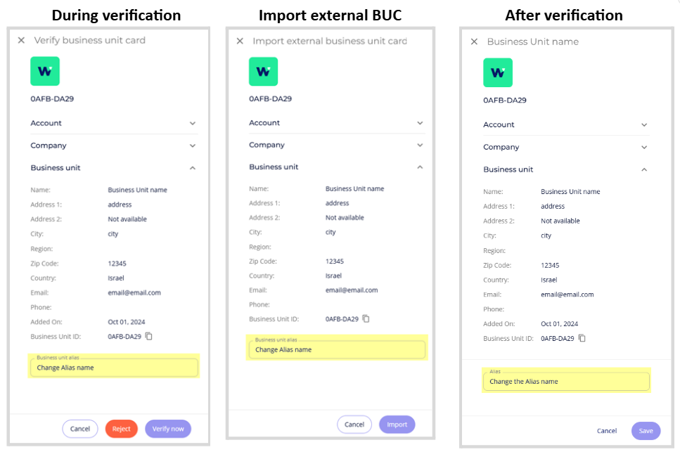 Change the Alias Name of a Business Unit Card (BUC)