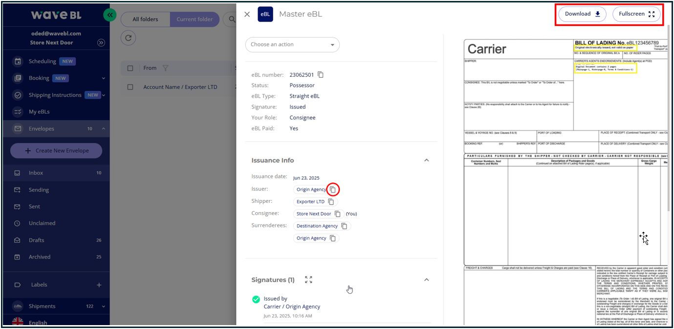 Request Amendment as the Consignee