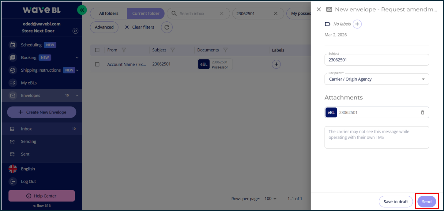 Request Amendment as the Consignee