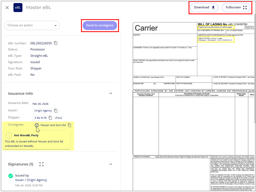 Send eBL to a Non-onboarded Consignee (SDU)